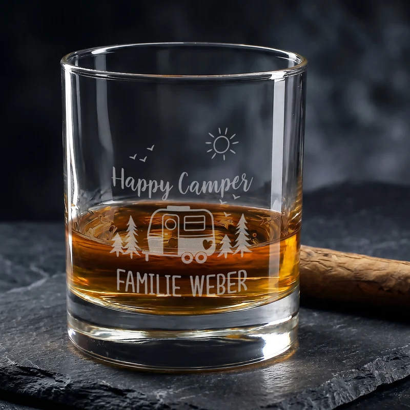 Personalisiertes Whisky Glas für Camper mit Gravur | Camping Whiskeyglas 320 ml