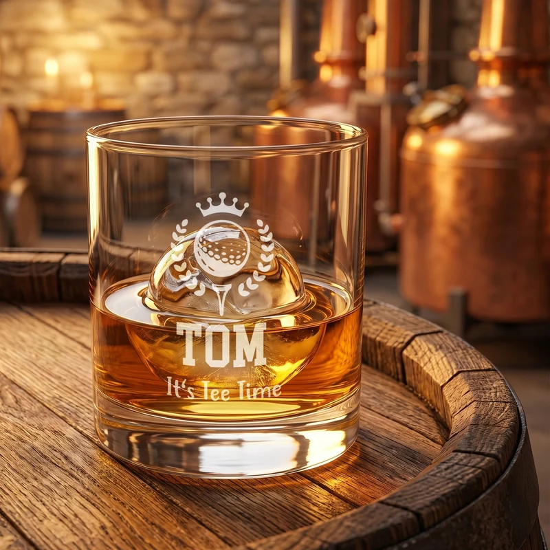 Whisky Glas für Golfer personalisiert mit Gravur | 320 ml Whiskeyglas mit Golf Motiv