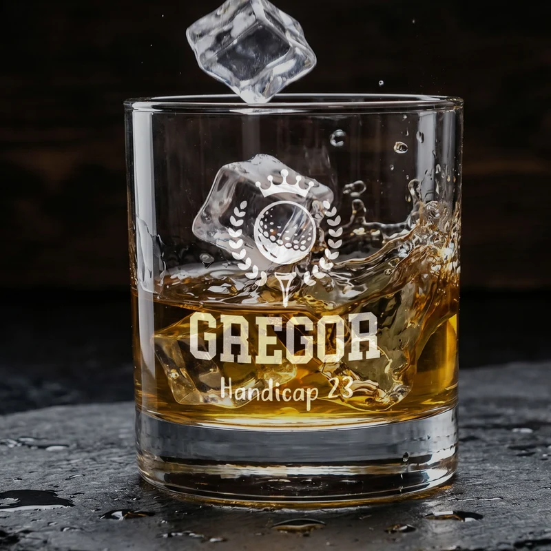 Whisky Glas für Golfer personalisiert mit Gravur | 320 ml Whiskeyglas mit Golf Motiv