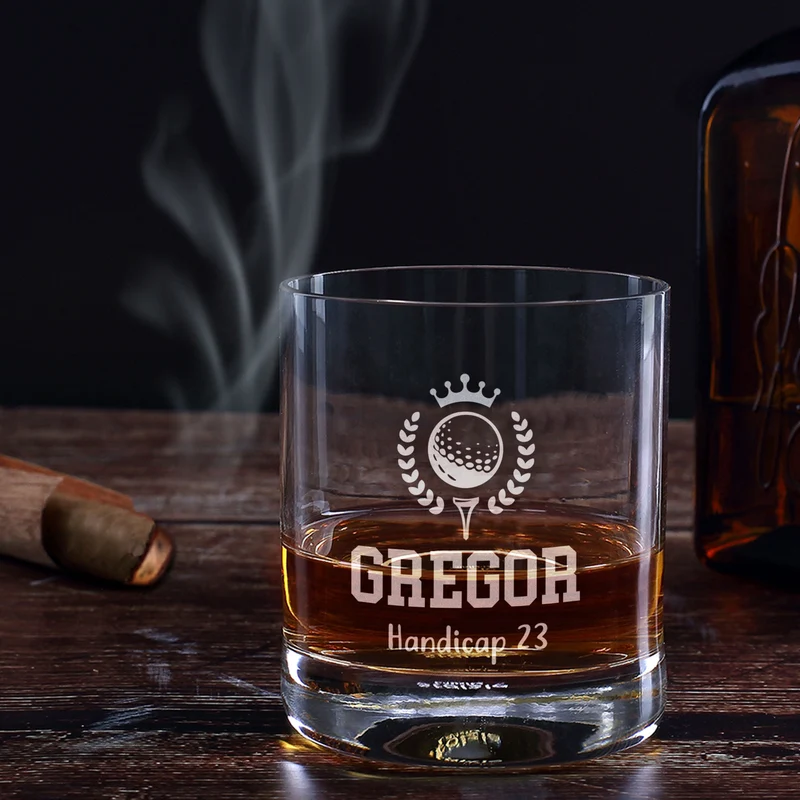 Whisky Glas für Golfer personalisiert mit Gravur | 320 ml Whiskeyglas mit Golf Motiv
