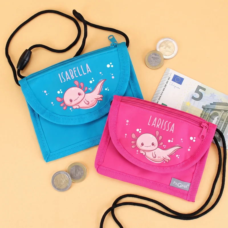 Axolotl Brustbeutel personalisiert mit Name | Geschenk für Mädchen | Farbauswahl
