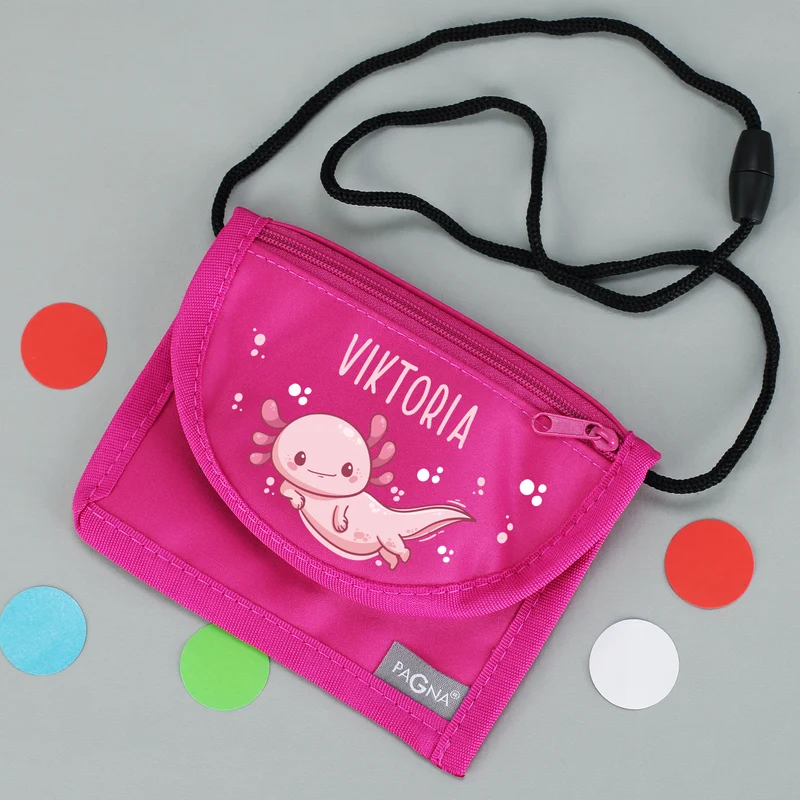 Axolotl Brustbeutel personalisiert mit Name | Geschenk für Mädchen | Farbauswahl