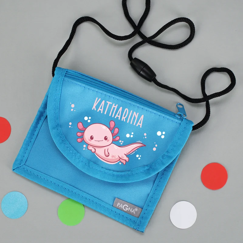 Axolotl Brustbeutel personalisiert mit Name | Geschenk für Mädchen | Farbauswahl