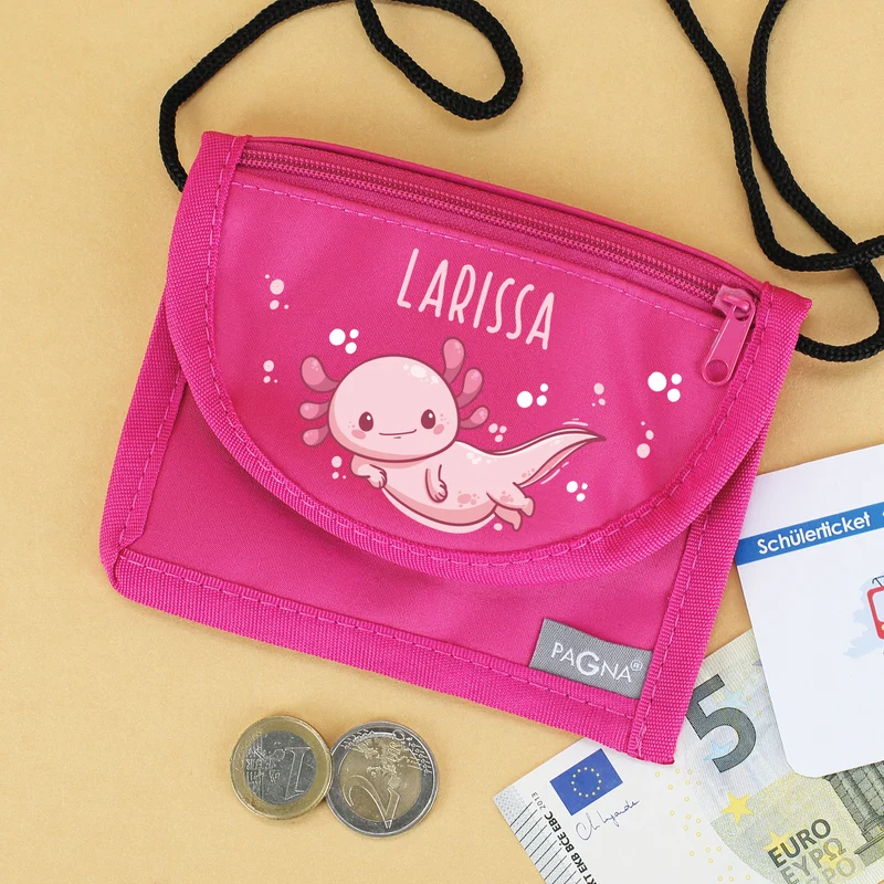 Axolotl Brustbeutel personalisiert mit Name | Geschenk für Mädchen | Farbauswahl