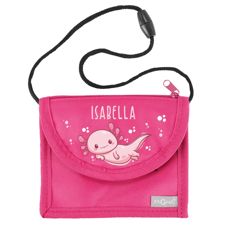 Axolotl Brustbeutel personalisiert mit Name | Geschenk für Mädchen | Farbauswahl