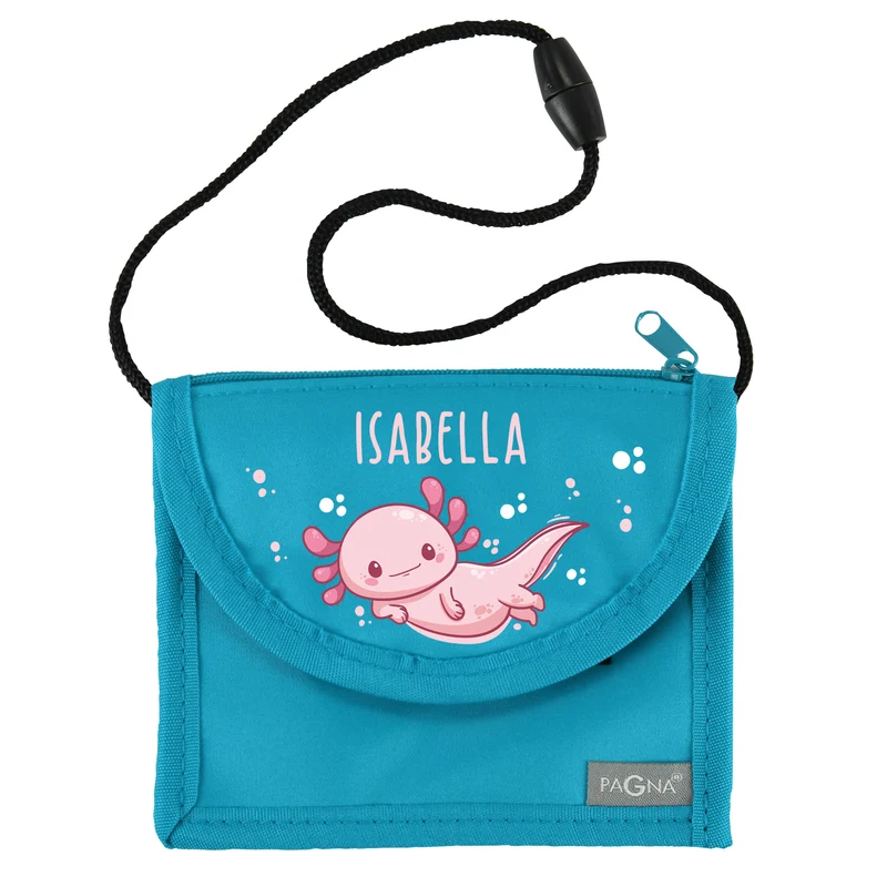 Axolotl Brustbeutel personalisiert mit Name | Geschenk für Mädchen | Farbauswahl