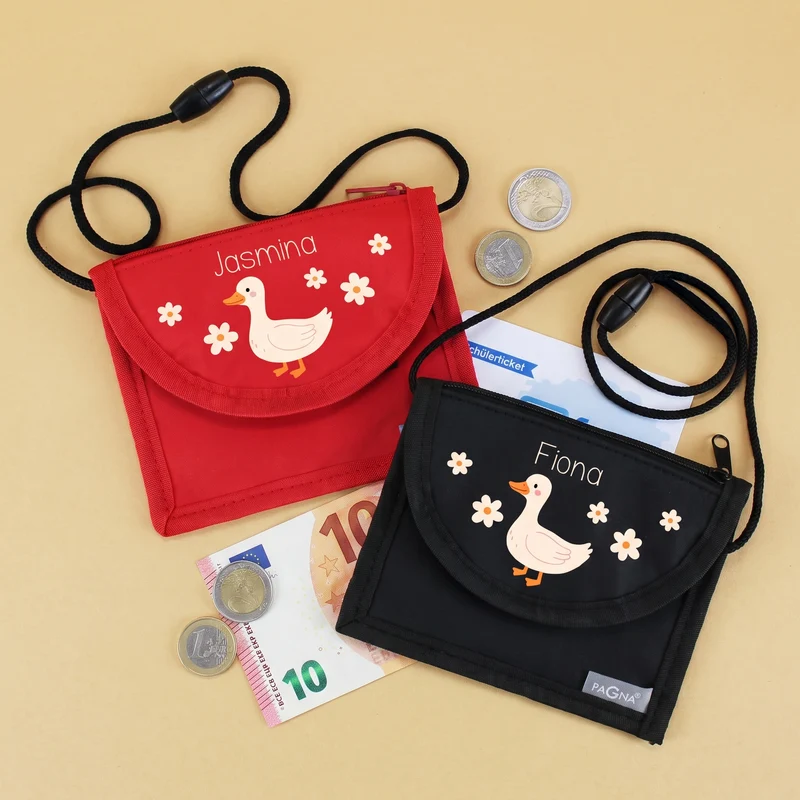 Brustbeutel personalisierbar mit Name & Enten Motiv | Geschenk für Mädchen | Farbauswahl