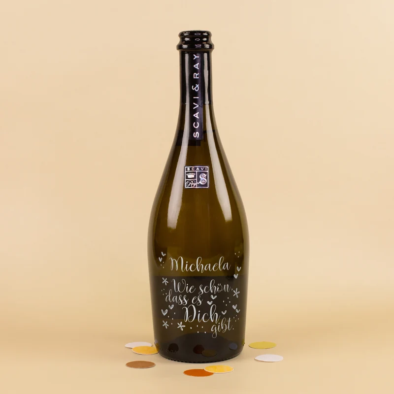 Scavi & Ray Prosecco Frizzante "Wie schön dass es dich gibt" personalisiert mit Name als Geschenk