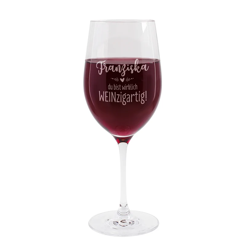 Personalisiertes Weinglas mit Gravur "du bist wirklich WEINzigartig!" von Leonardo