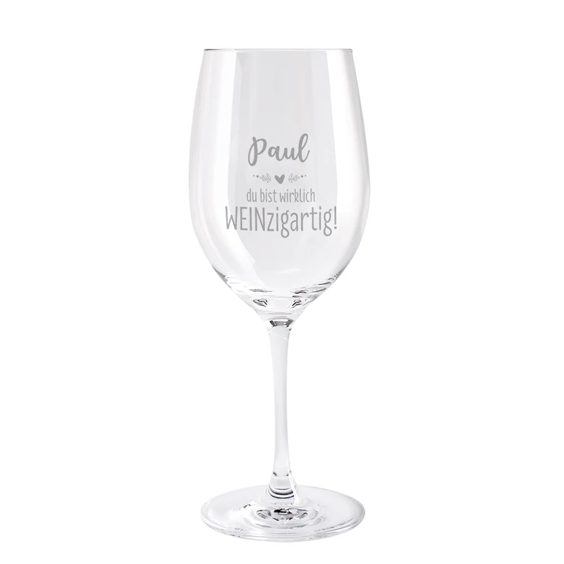 Personalisiertes Weinglas mit Gravur "du bist wirklich WEINzigartig!" von Leonardo