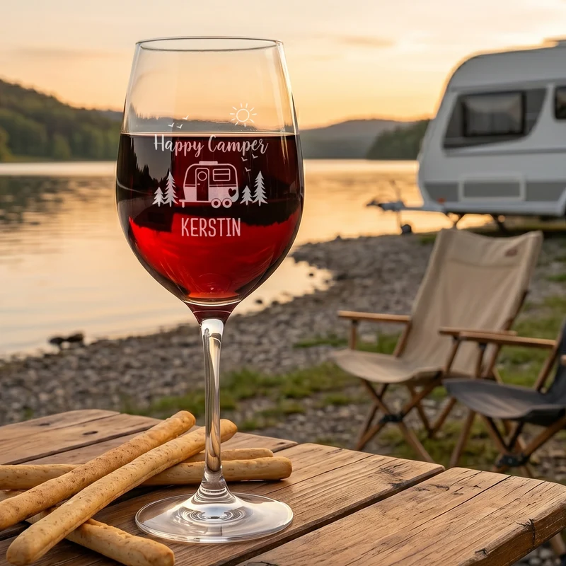 Leonardo Weinglas 'Happy Camper' personalisiert mit Wunschtext | Geschenk für Camping Fans mit Gravur