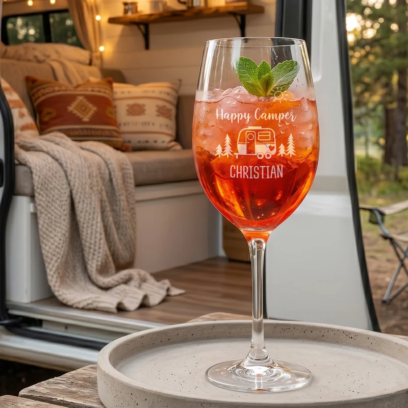 Leonardo Weinglas 'Happy Camper' personalisiert mit Wunschtext | Geschenk für Camping Fans mit Gravur