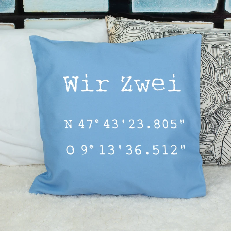 Kissen mit Koordinaten & Wunschtext personalisiert | Geschenk zum Hausbau & Einzug für Wohnung
