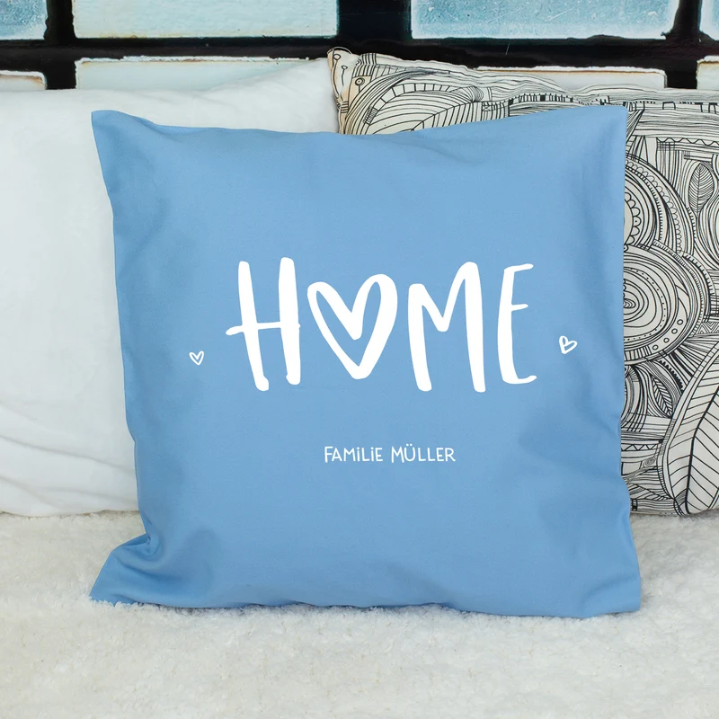 Personalisiertes HOME Kissen mit Wunschtext | Deko Geschenk zum Einzug, für neue Wohnung & Zuhause