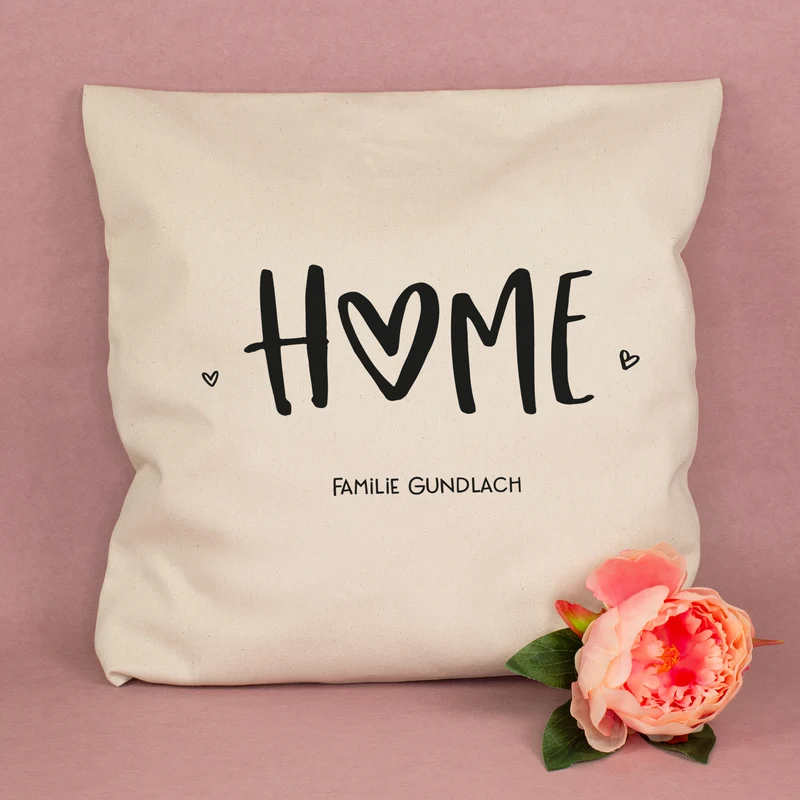 Personalisiertes HOME Kissen mit Wunschtext | Deko Geschenk zum Einzug, für neue Wohnung & Zuhause