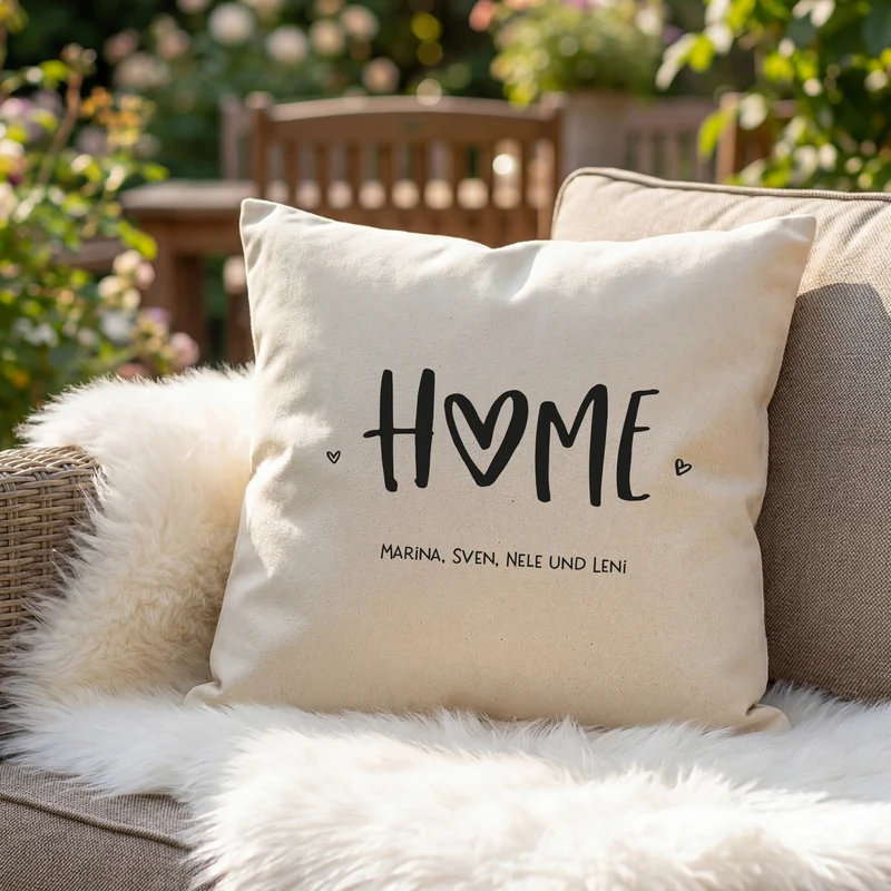 Personalisiertes HOME Kissen mit Wunschtext | Deko Geschenk zum Einzug, für neue Wohnung & Zuhause