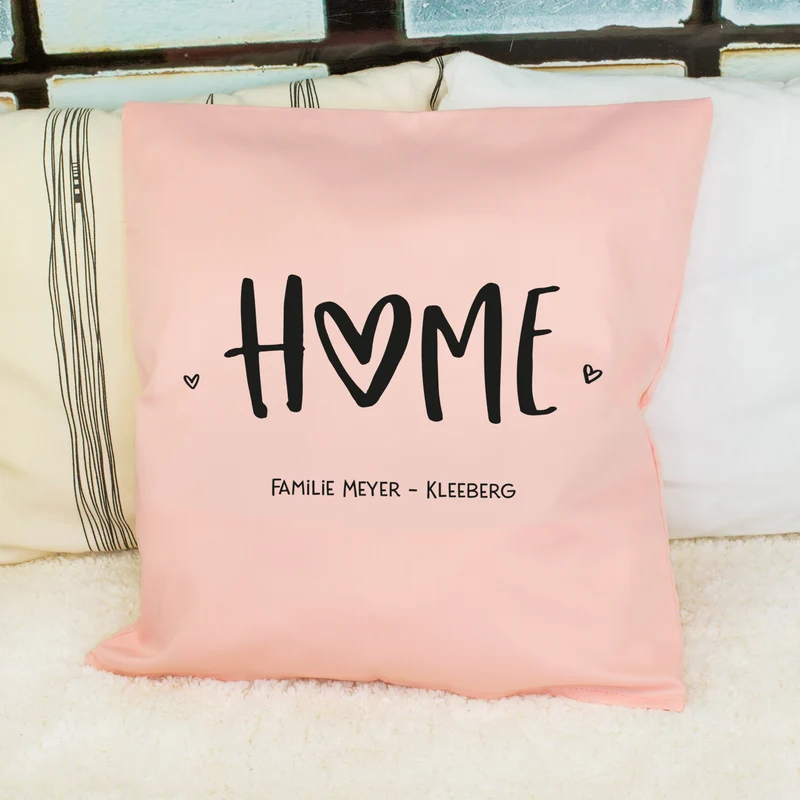 Personalisiertes HOME Kissen mit Wunschtext | Deko Geschenk zum Einzug, für neue Wohnung & Zuhause