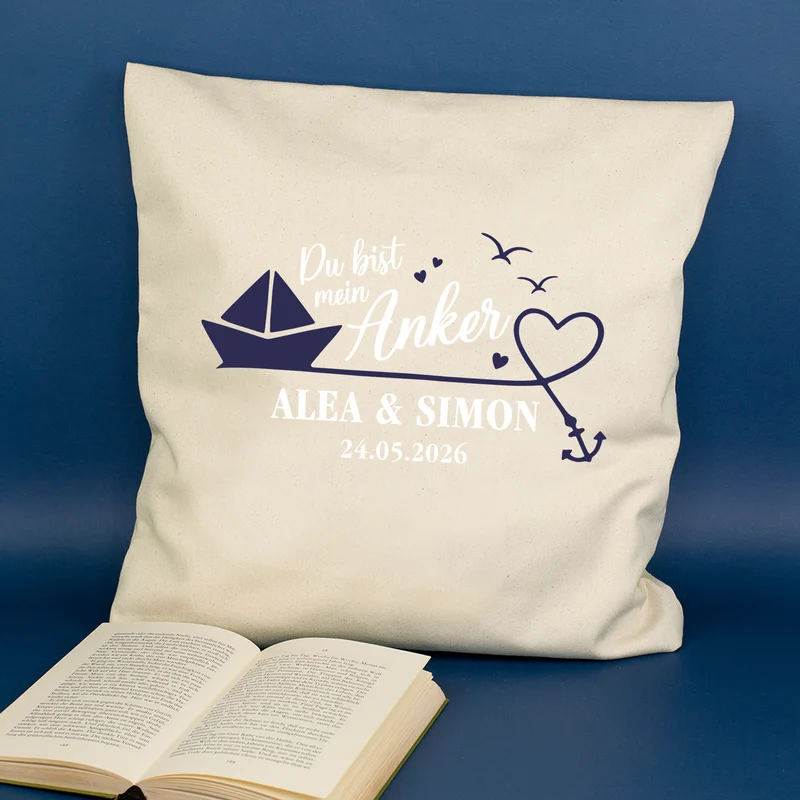Personalisiertes Kissen 'Mein Anker' mit Namen & Datum | Geschenk zur Hochzeit & Einzug fürs Zuhause