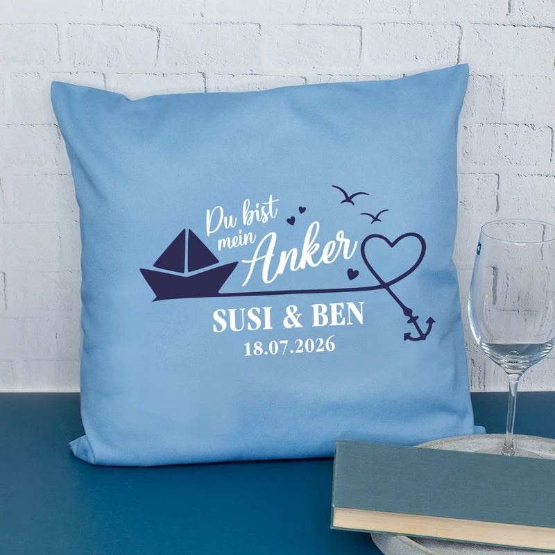 Personalisiertes Kissen 'Mein Anker' mit Namen & Datum | Geschenk zur Hochzeit & Einzug fürs Zuhause