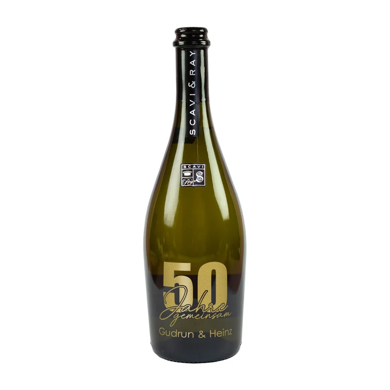 Scavi & Ray gravierte Prosecco Flasche zur Goldenen Hochzeit mit Namensgravur
