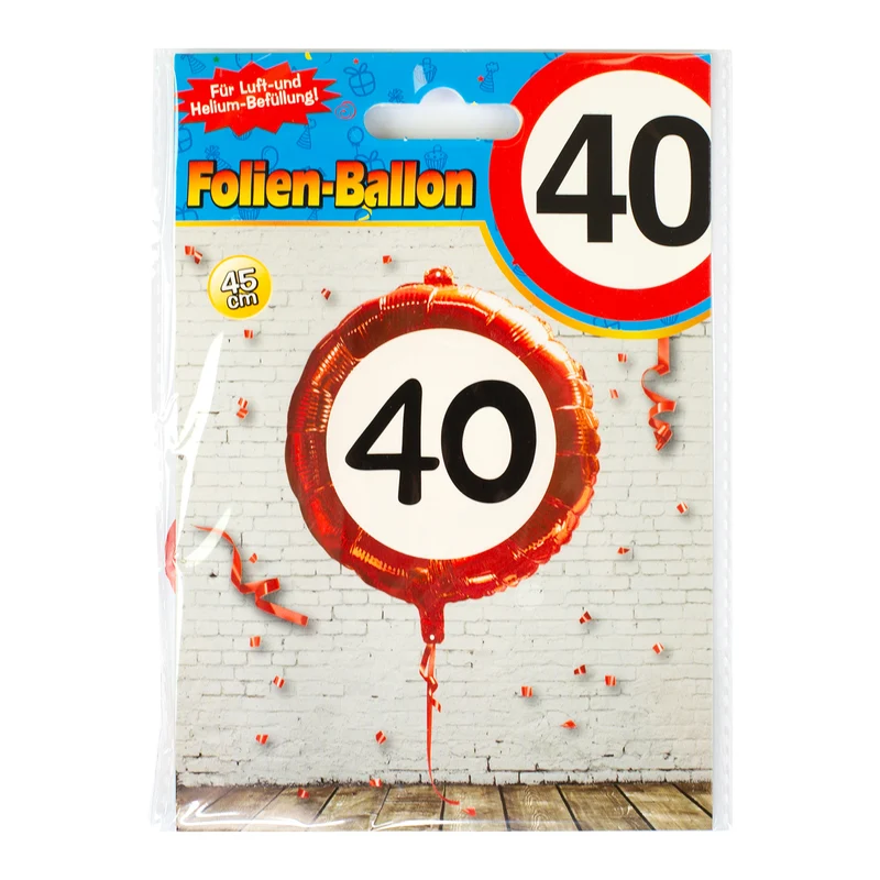 Folienballon Verkehrsschild 40 | Luftballon zum 40. Geburtstag