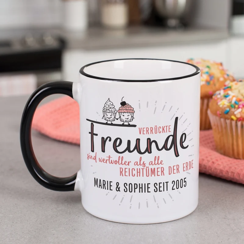 Verrückte Freunde - Tasse mit Wunschtext für beste Freundinnen & Freunde