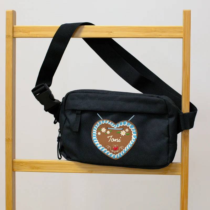Bauchtasche mit Lebkuchenherz & Name personalisiert | Crossbody Bag für Volksfest, Frauen & Männer