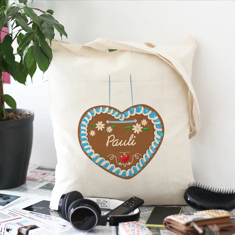 Stoffbeutel mit Lebkuchenherz & Name personalisiert | Tasche für Volksfest, Bierfest & Kirmes