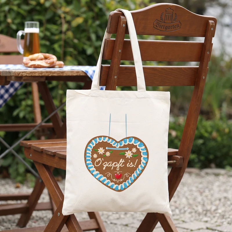 Stoffbeutel mit Lebkuchenherz & Name personalisiert | Tasche für Volksfest, Bierfest & Kirmes