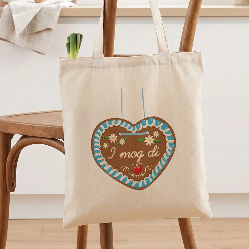 Stoffbeutel mit Lebkuchenherz & Name personalisiert | Tasche für Volksfest, Bierfest & Kirmes