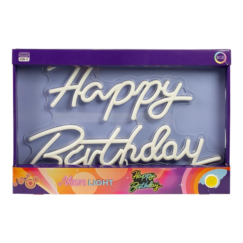 Neon Schild - Happy Birthday 42 x 28 cm