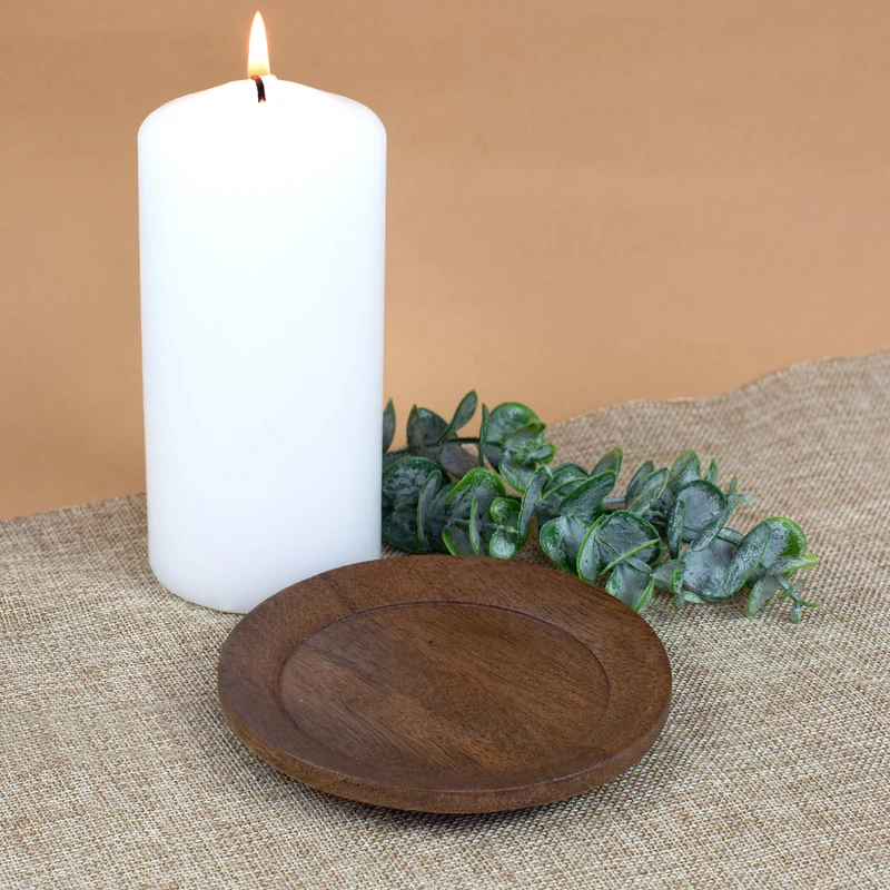 Kerzenteller aus Akazienholz braun 12 cm | Holz Teller für Stumpenkerzen, Tischdeko & Wohn Deko