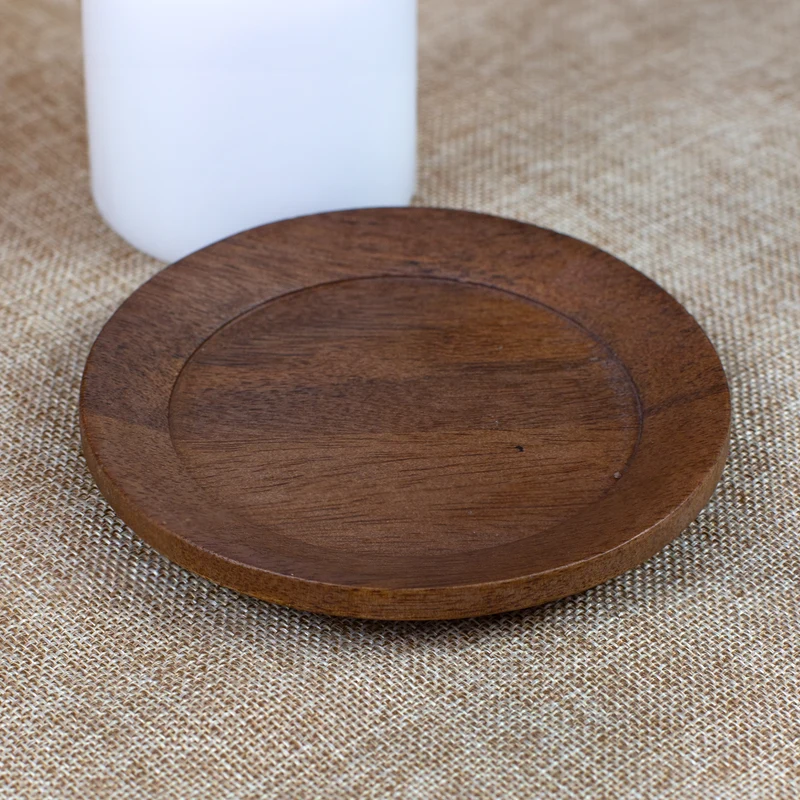 Kerzenteller aus Akazienholz braun 12 cm | Holz Teller für Stumpenkerzen, Tischdeko & Wohn Deko