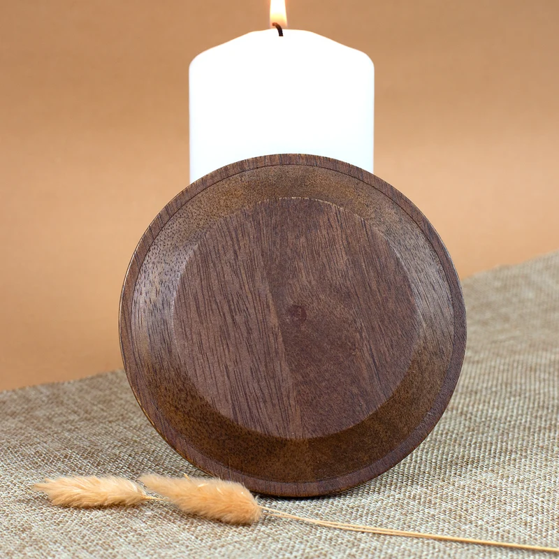 Kerzenteller aus Akazienholz braun 12 cm | Holz Teller für Stumpenkerzen, Tischdeko & Wohn Deko
