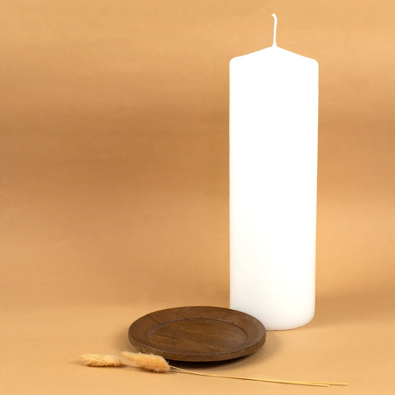Kerzenteller aus Akazienholz braun 12 cm | Holz Teller für Stumpenkerzen, Tischdeko & Wohn Deko