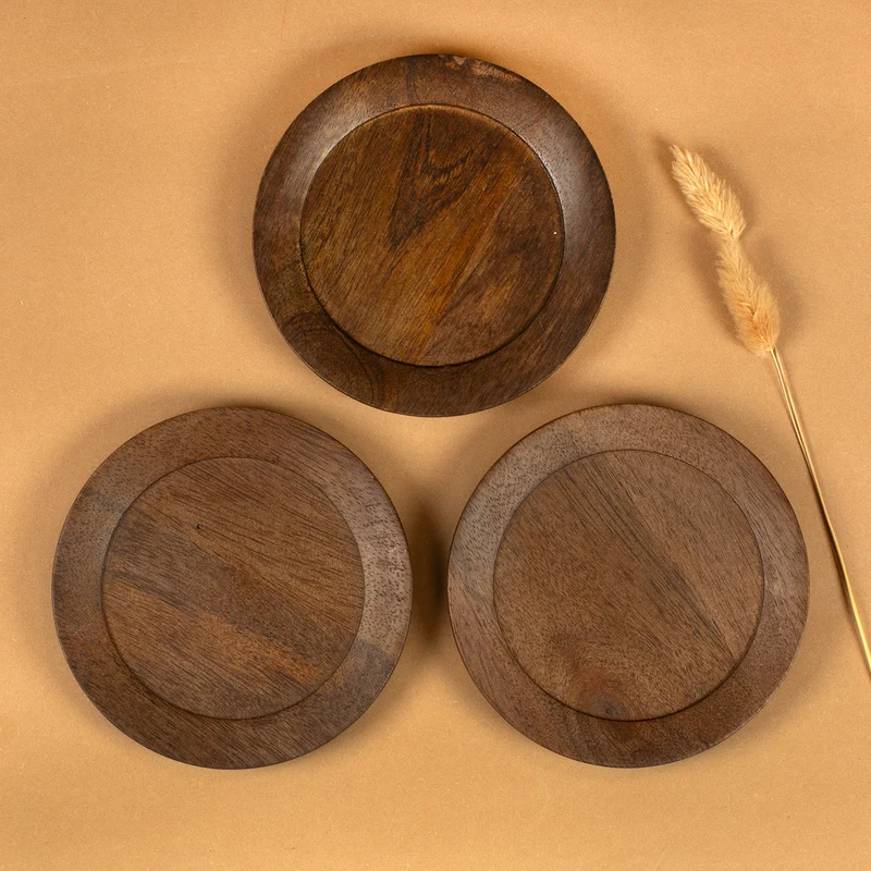 Kerzenteller aus Akazienholz braun 12 cm | Holz Teller für Stumpenkerzen, Tischdeko & Wohn Deko