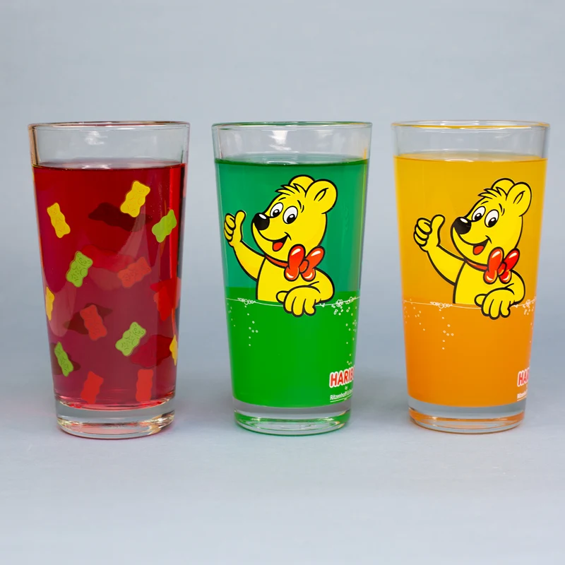 HARIBO Trinkglas Goldbär Motiv | 380 ml Glas in Orange oder Grün für Kinder, Erwachsene & Fans
