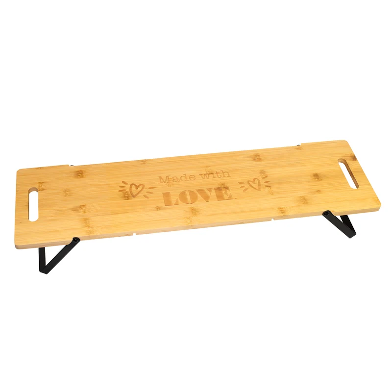 Servierbrett aus Bambus mit klappbaren Standfüßen & Gravur 'Made with Love' | Geschenk für Paare