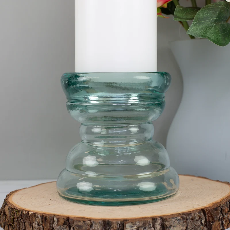 Kerzenhalter aus Glas handgearbeitet | Kerzenständer aus 100% recyceltem Glas für Stumpenkerzen