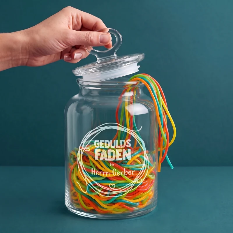 Vorratsglas 'Geduldsfaden' mit Name graviert | Geschenk für Lehrer, Erzieher & Menschen mit Geduld