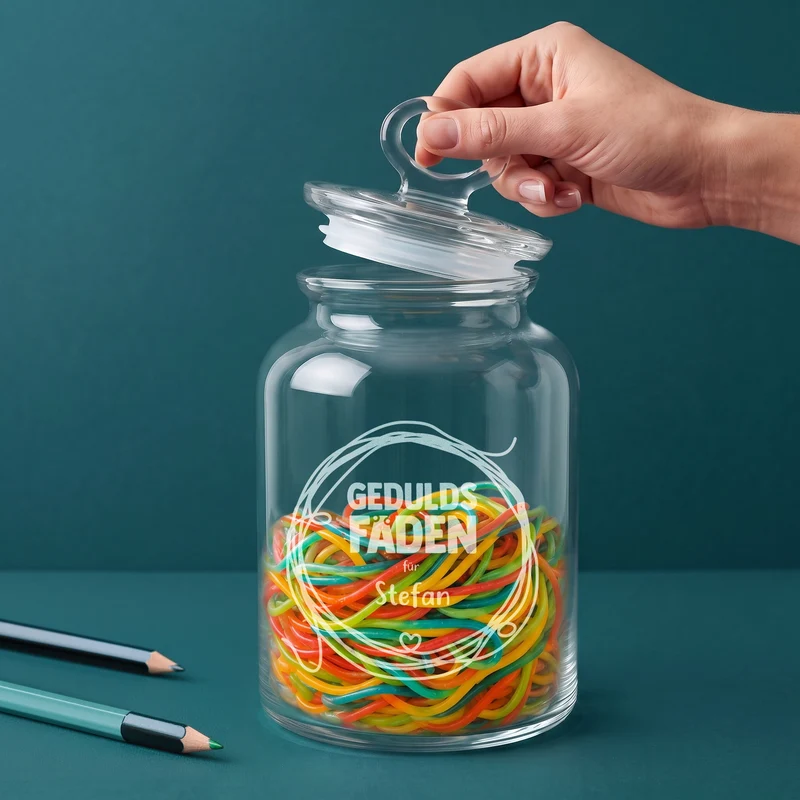 Vorratsglas 'Geduldsfaden' mit Name graviert | Geschenk für Lehrer, Erzieher & Menschen mit Geduld