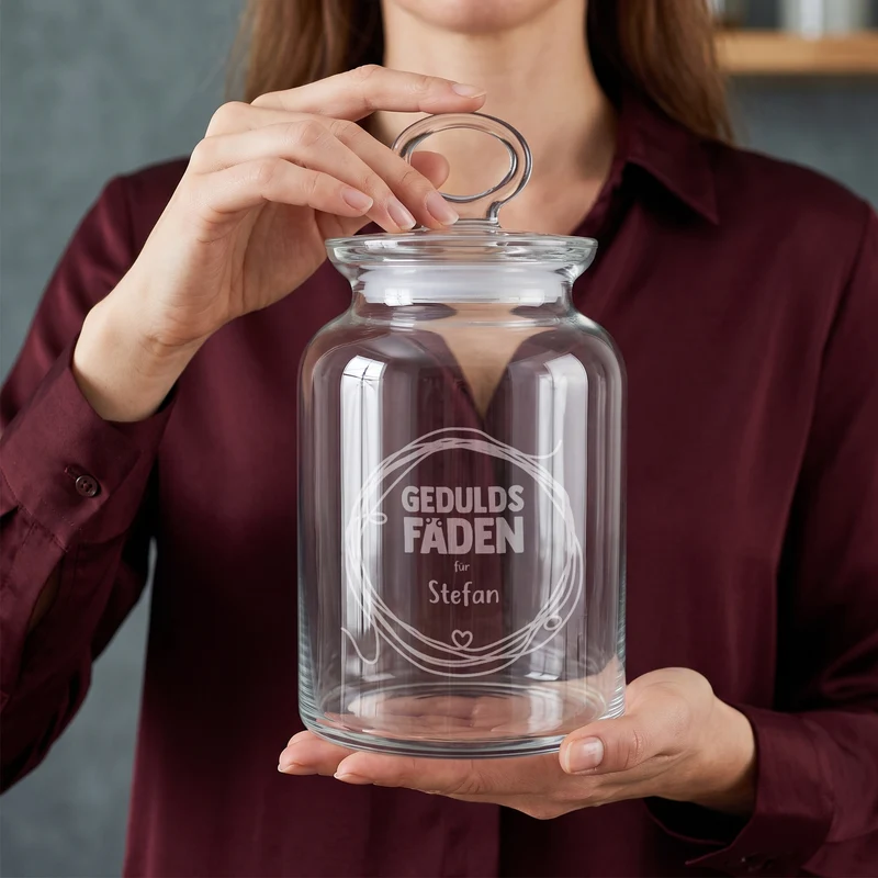 Vorratsglas 'Geduldsfaden' mit Name graviert | Geschenk für Lehrer, Erzieher & Menschen mit Geduld