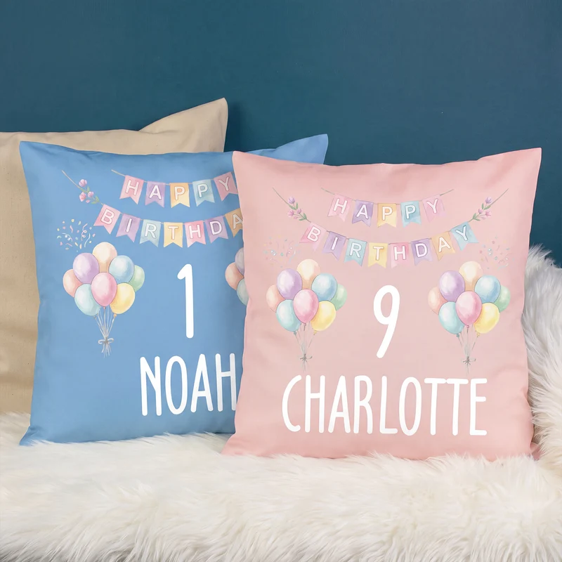 Kissen mit Ballon Motiv personalisiert für Kinder | Geschenk zum Geburtstag für Jungen & Mädchen