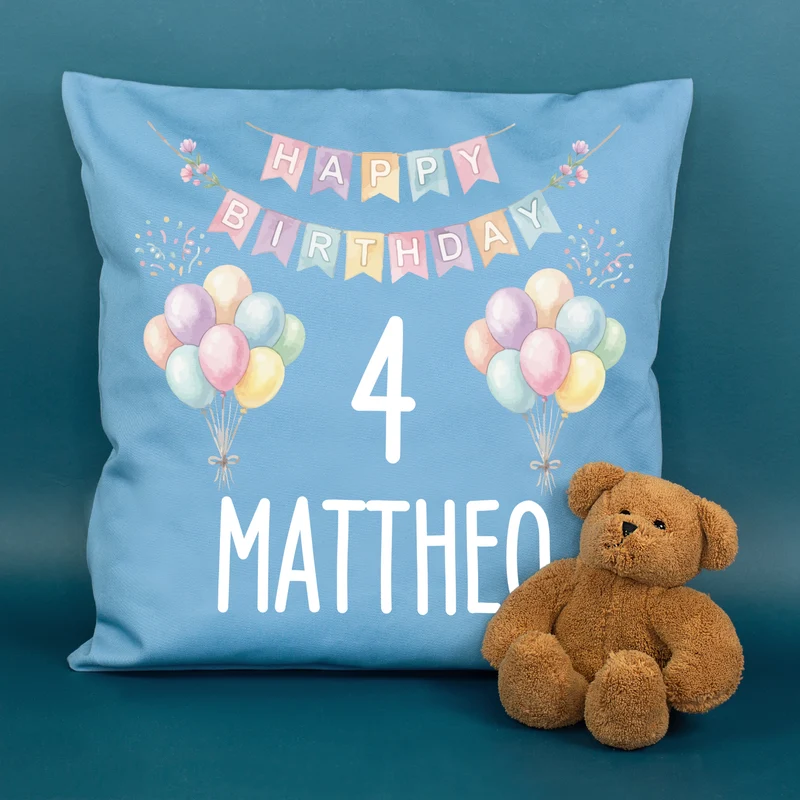 Kissen mit Ballon Motiv personalisiert für Kinder | Geschenk zum Geburtstag für Jungen & Mädchen