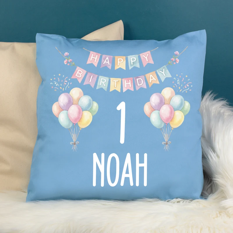 Kissen mit Ballon Motiv personalisiert für Kinder | Geschenk zum Geburtstag für Jungen & Mädchen