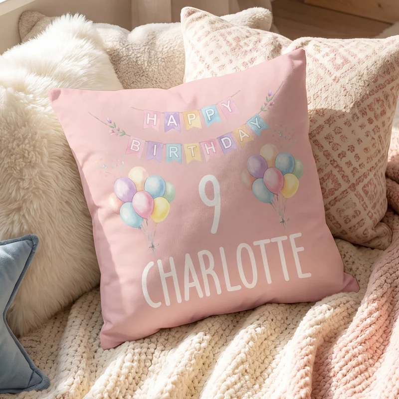 Kissen mit Ballon Motiv personalisiert für Kinder | Geschenk zum Geburtstag für Jungen & Mädchen