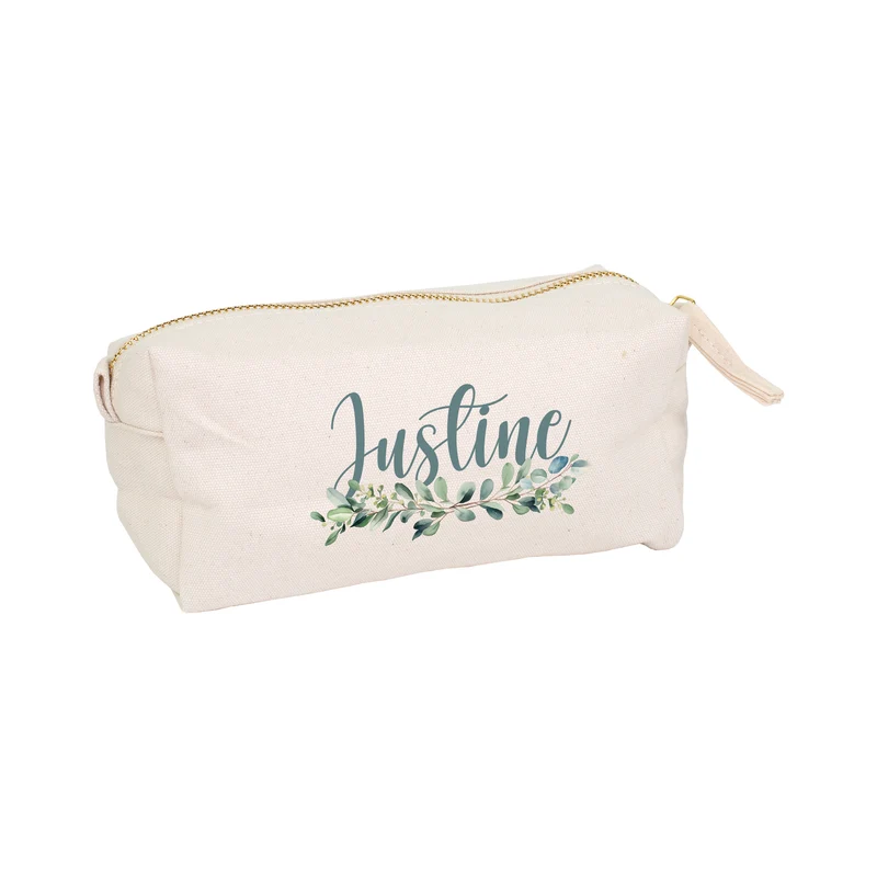 Beautycase & Schlampermäppchen mit Eukalyptus Motiv und Name personalisiert | Canvas Tasche 2 Größen