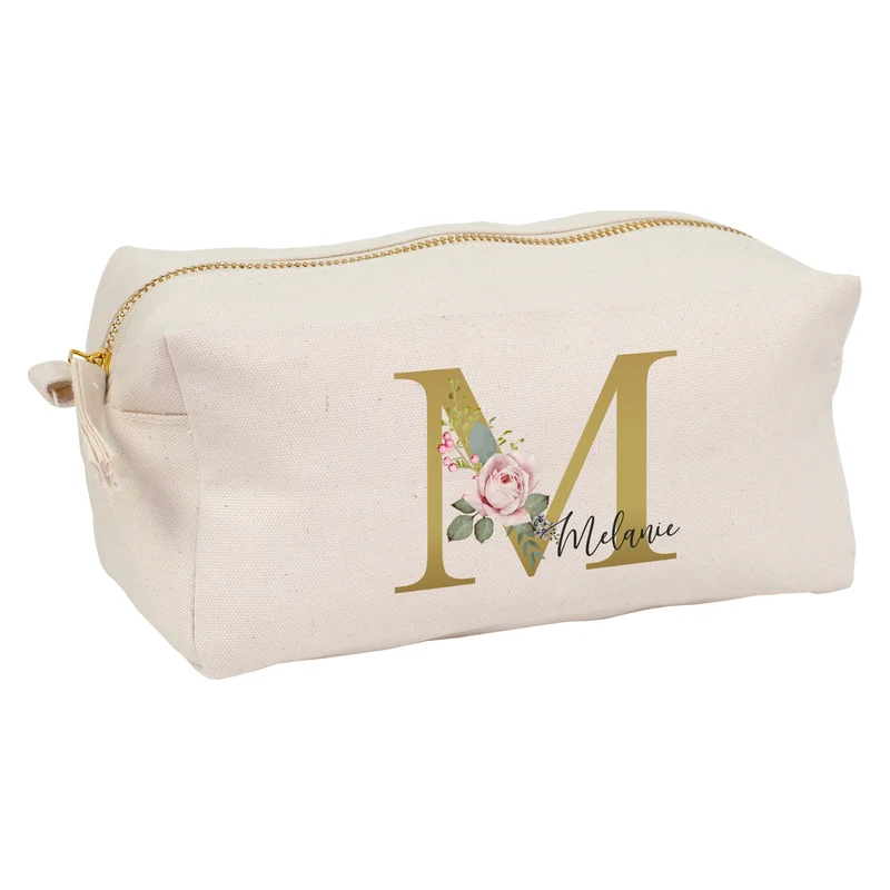 Beautycase & Schlampermäppchen mit Initiale und Name personalisiert | Kleine Tasche mit Blumen Motiv