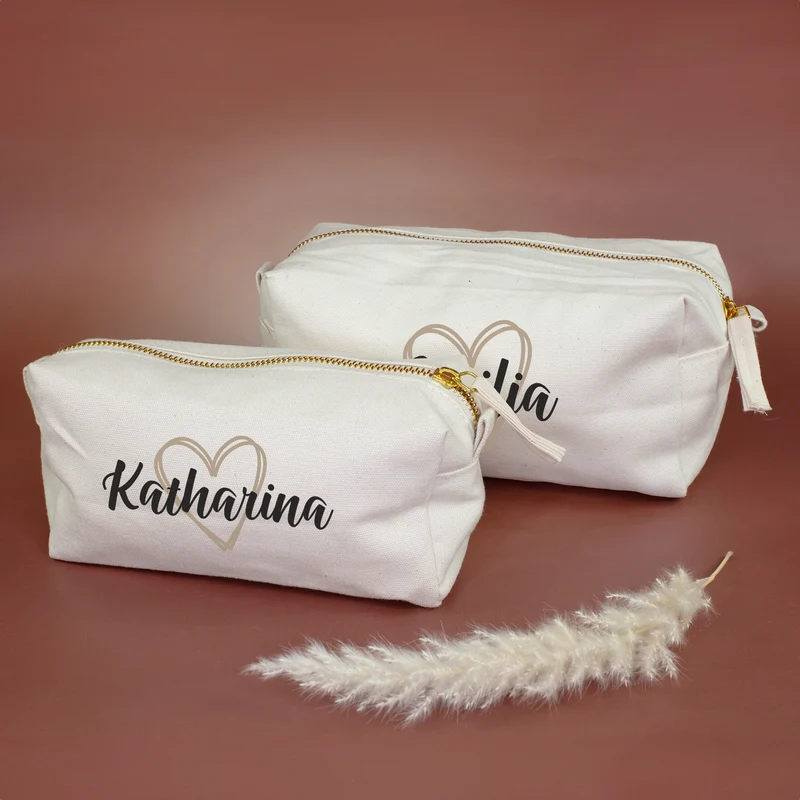 Beautycase & Schlampermäppchen mit Herz und Name personalisiert | Tasche als Geschenk für Frauen