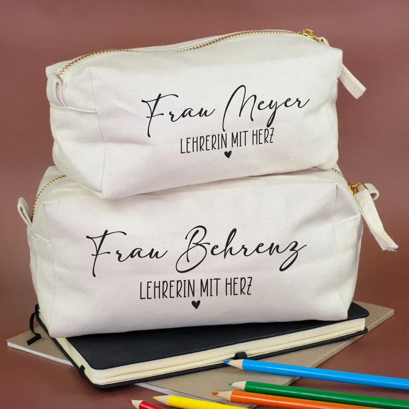 Schlampermäppchen & Beautycase mit Herz als Geschenk für Frauen | Tasche personalisiert in 2 Größen